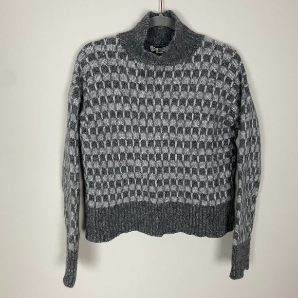 Everlane The Cloud Checkered Turtleneck Sweater Heathered Charcoal Womens Medium - Picture 1 of 6